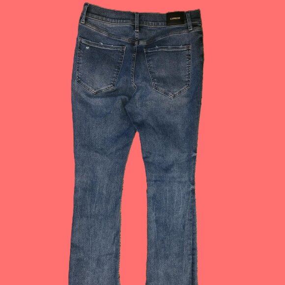 EXPRESS Skyscraper Bootcut Denim Jeans Women's 10R Mid Rise Blue Distressed - Picture 3 of 8